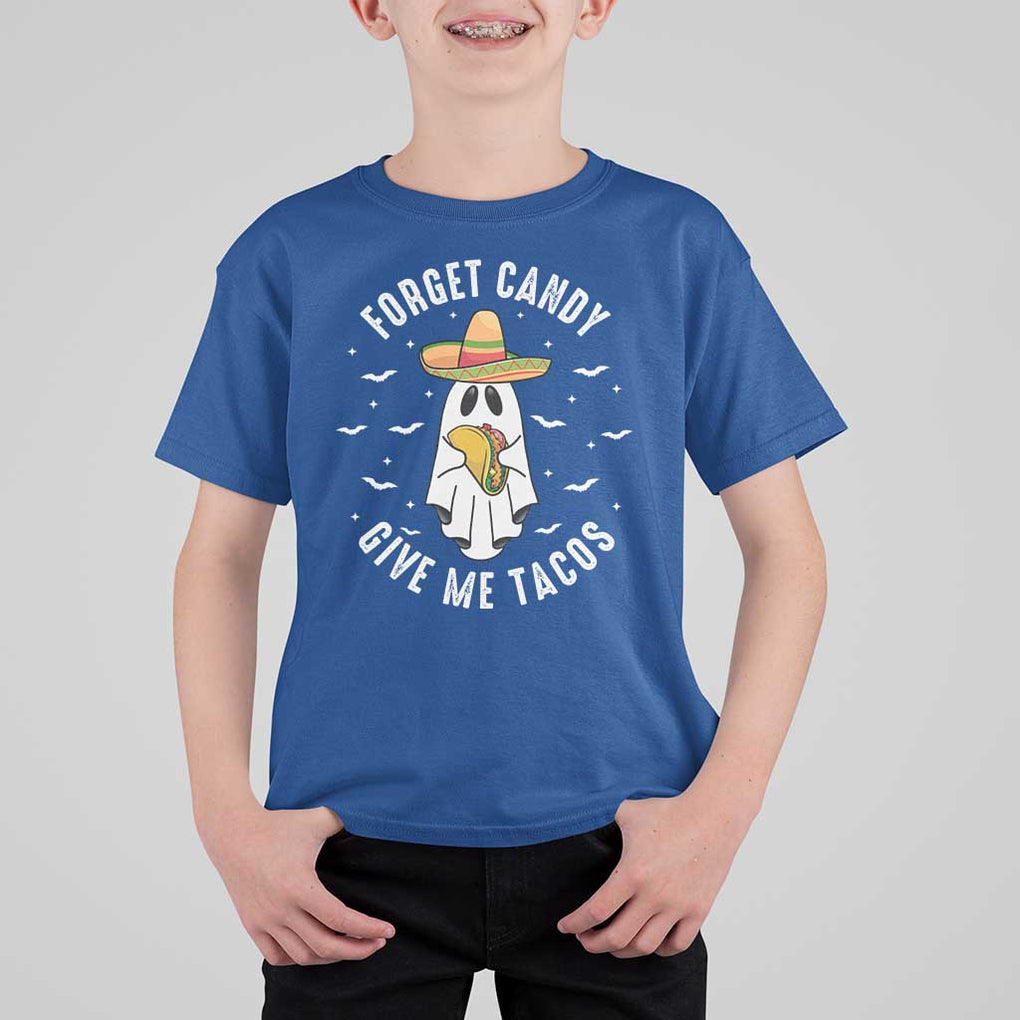 Mexico Halloween T Shirt For Kid Forget Candy Give Me Tacos Cute Mexican Ghost TS09 Royal Blue Print Your Wear