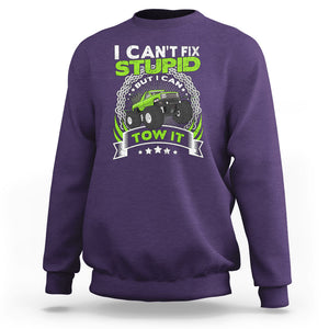 Truck Driver Wrecker I Can't Fix Stupid But I Can Tow It Sweatshirt TS09 Purple Printyourwear