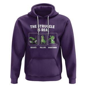 The Struggle Is Real Dinosaur Fitness Gymer Weight Pull Up Handstand Hoodie TS09 Purple Printyourwear