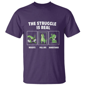 The Struggle Is Real Dinosaur Fitness Gymer Weight Pull Up Handstand T Shirt TS09 Purple Printyourwear