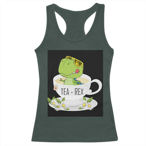 Funny Dinosaur Tea Rex Racerback Tank Top TS09 Dark Forest Green Print Your Wear