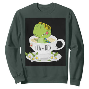 Funny Dinosaur Tea Rex Sweatshirt TS09 Dark Forest Green Print Your Wear