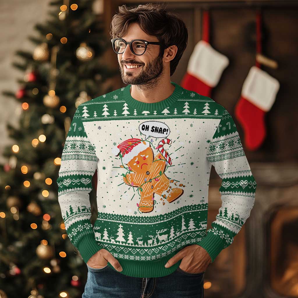 Funny Xmas Ugly Christmas Sweater Op Snap Gingerbread Broken Leg TS09 Green Print Your Wear