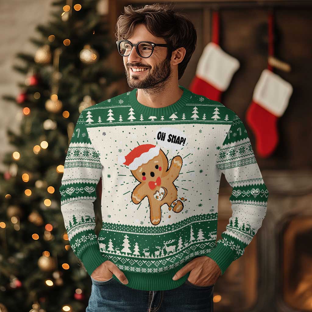 Funny Xmas Ugly Christmas Sweater Op Snap Gingerbread Broken Heart TS09 Green Print Your Wear