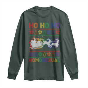 Funny Christmas LGBT Long Sleeve Shirt Ho Ho Ho Homosexual TS09 Dark Forest Green Print Your Wear