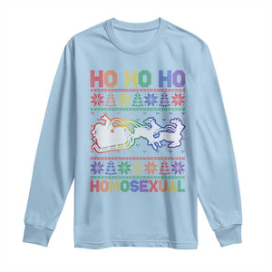 Funny Christmas LGBT Long Sleeve Shirt Ho Ho Ho Homosexual TS09 Light Blue Print Your Wear