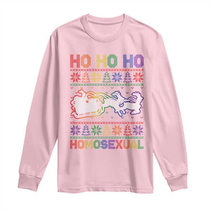 Funny Christmas LGBT Long Sleeve Shirt Ho Ho Ho Homosexual TS09 Light Pink Print Your Wear