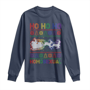 Funny Christmas LGBT Long Sleeve Shirt Ho Ho Ho Homosexual TS09 Navy Print Your Wear