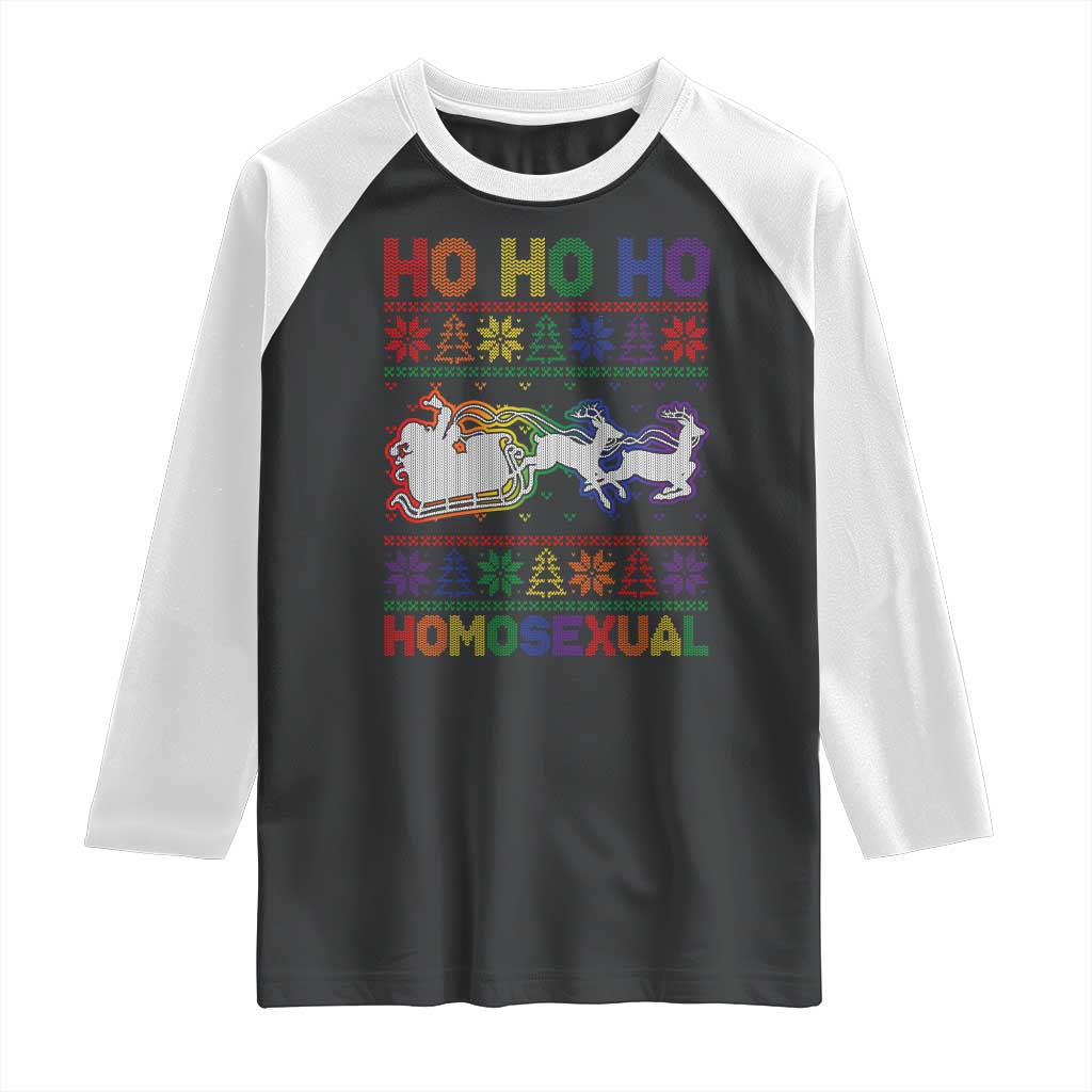 Funny Christmas LGBT Raglan Shirt Ho Ho Ho Homosexual TS09 Black White Print Your Wear