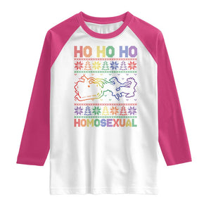 Funny Christmas LGBT Raglan Shirt Ho Ho Ho Homosexual TS09 White Heliconia Print Your Wear