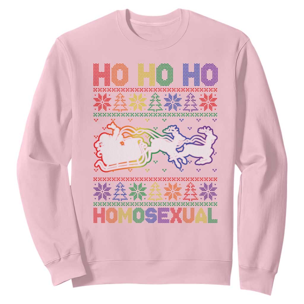 Funny Christmas LGBT Sweatshirt Ho Ho Ho Homosexual TS09 Light Pink Print Your Wear