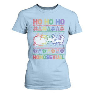 Funny Christmas LGBT T Shirt For Women Ho Ho Ho Homosexual TS09 Light Blue Print Your Wear