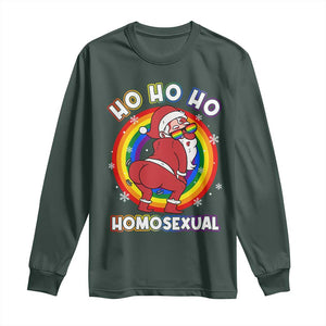 Funny Christmas LGBT Long Sleeve Shirt Santa Ho Ho Ho Homosexual TS09 Dark Forest Green Print Your Wear