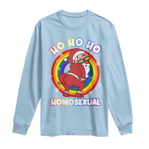 Funny Christmas LGBT Long Sleeve Shirt Santa Ho Ho Ho Homosexual TS09 Light Blue Print Your Wear