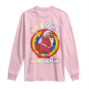 Funny Christmas LGBT Long Sleeve Shirt Santa Ho Ho Ho Homosexual TS09 Light Pink Print Your Wear