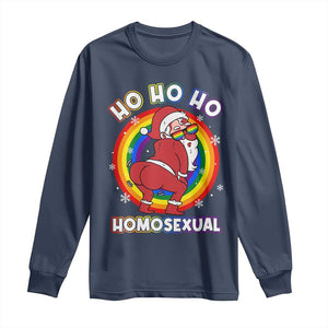 Funny Christmas LGBT Long Sleeve Shirt Santa Ho Ho Ho Homosexual TS09 Navy Print Your Wear