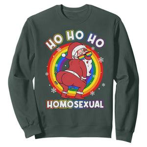 Funny Christmas LGBT Sweatshirt Santa Ho Ho Ho Homosexual TS09 Dark Forest Green Print Your Wear