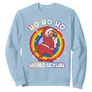 Funny Christmas LGBT Sweatshirt Santa Ho Ho Ho Homosexual TS09 Light Blue Print Your Wear