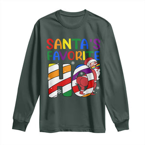 Funny Christmas LGBT Long Sleeve Shirt Santas Favorite Ho Rainbow TS09 Dark Forest Green Print Your Wear