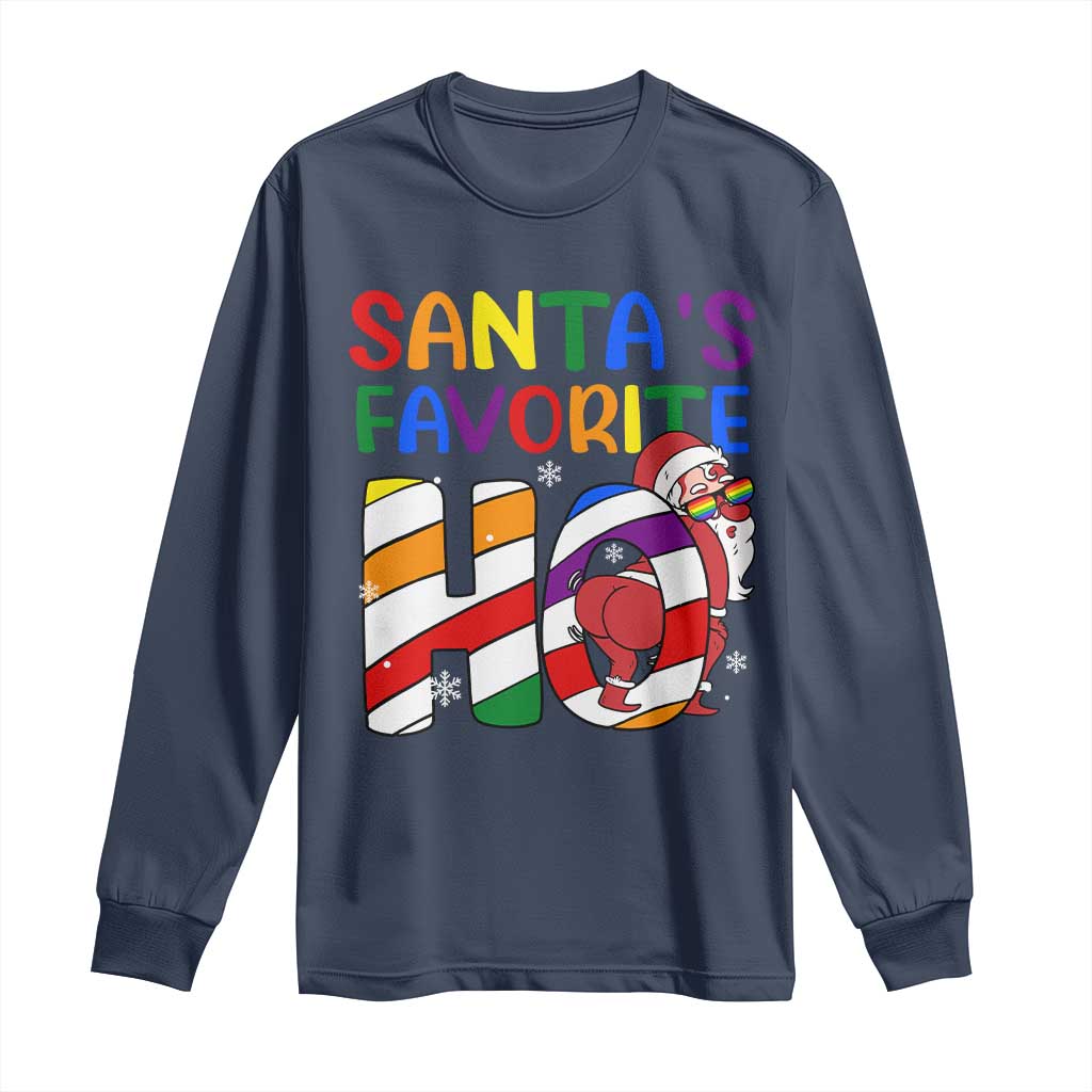 Funny Christmas LGBT Long Sleeve Shirt Santas Favorite Ho Rainbow TS09 Navy Print Your Wear