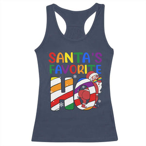 Funny Christmas LGBT Racerback Tank Top Santas Favorite Ho Rainbow TS09 Navy Print Your Wear