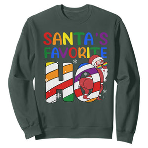 Funny Christmas LGBT Sweatshirt Santas Favorite Ho Rainbow TS09 Dark Forest Green Print Your Wear