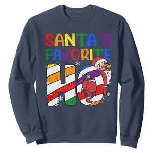 Funny Christmas LGBT Sweatshirt Santas Favorite Ho Rainbow TS09 Navy Print Your Wear