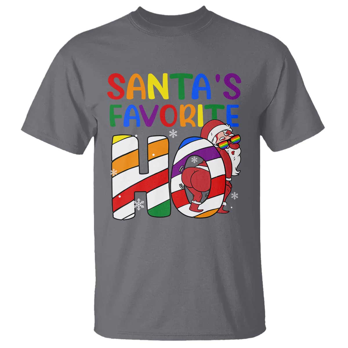 Funny Christmas LGBT T Shirt Santas Favorite Ho Rainbow TS09 Charcoal Print Your Wear