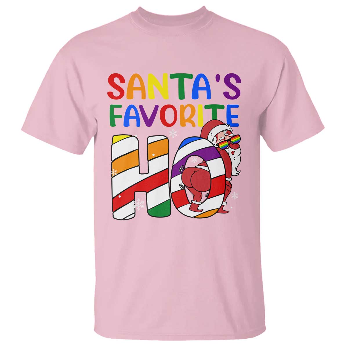 Funny Christmas LGBT T Shirt Santas Favorite Ho Rainbow TS09 Light Pink Print Your Wear