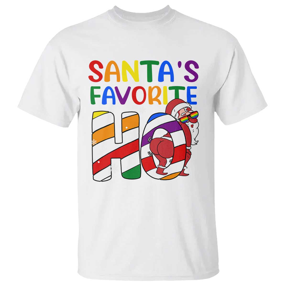 Funny Christmas LGBT T Shirt Santas Favorite Ho Rainbow TS09 White Print Your Wear