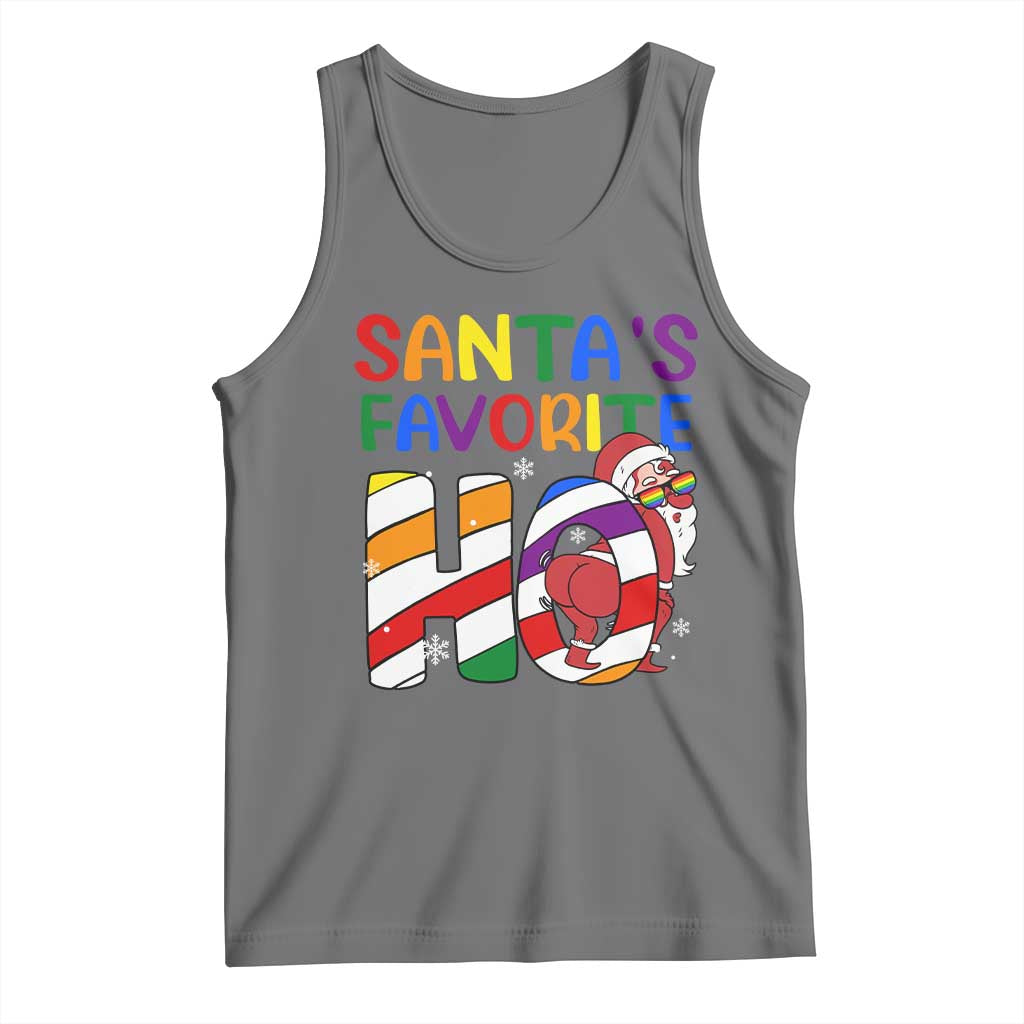 Funny Christmas LGBT Tank Top Santas Favorite Ho Rainbow TS09 Black Heather Print Your Wear