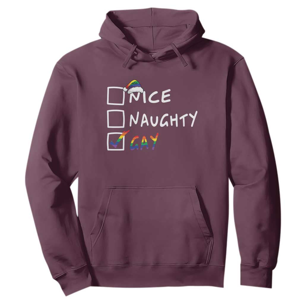Funny Christmas LGBT Hoodie Naughty Nice Gay TS09 Maroon Print Your Wear