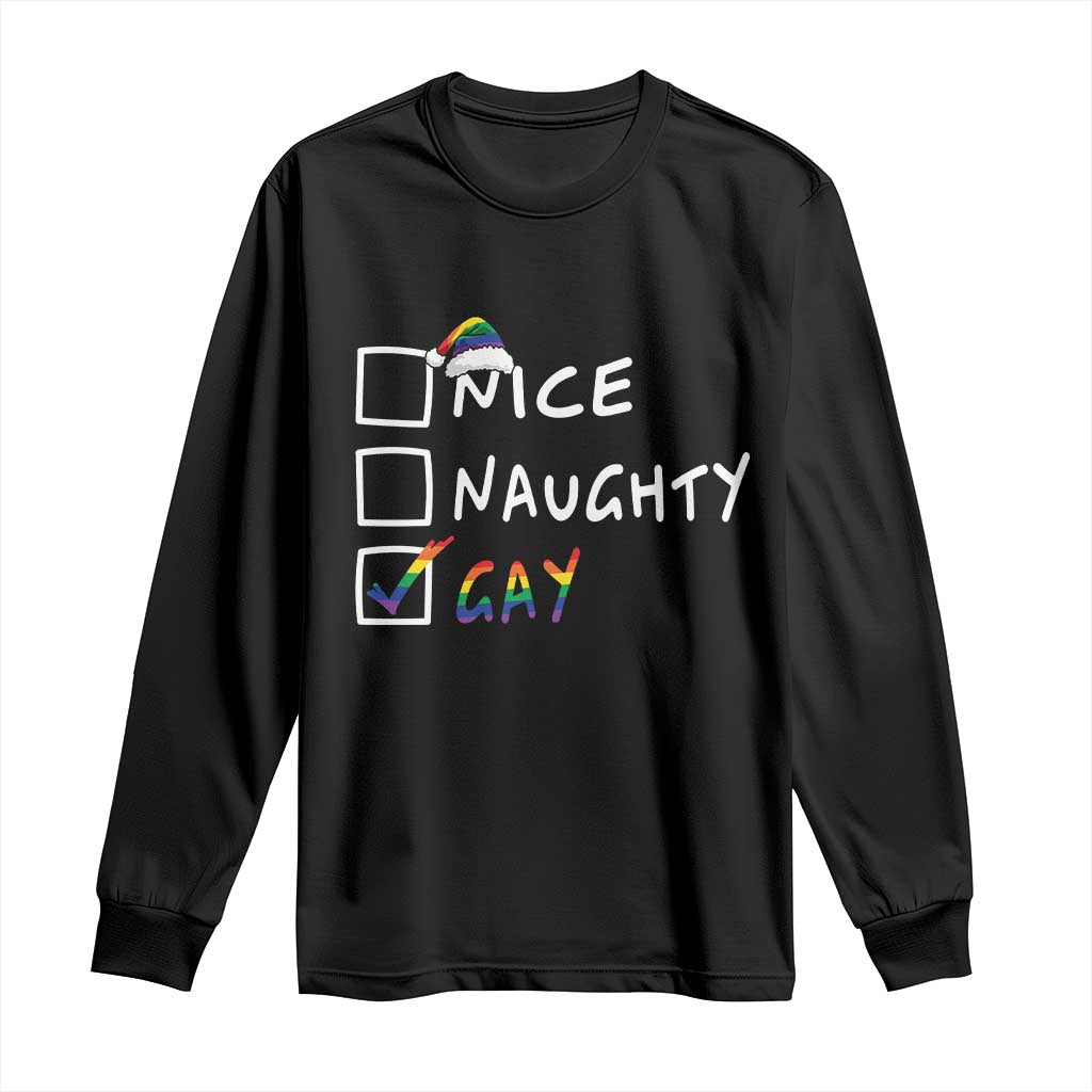 Funny Christmas LGBT Long Sleeve Shirt Naughty Nice Gay TS09 Black Print Your Wear