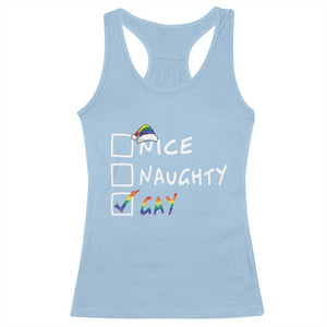 Funny Christmas LGBT Racerback Tank Top Naughty Nice Gay TS09 Light Blue Print Your Wear