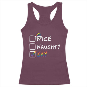 Funny Christmas LGBT Racerback Tank Top Naughty Nice Gay TS09 Maroon Print Your Wear