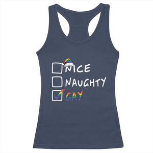 Funny Christmas LGBT Racerback Tank Top Naughty Nice Gay TS09 Navy Print Your Wear