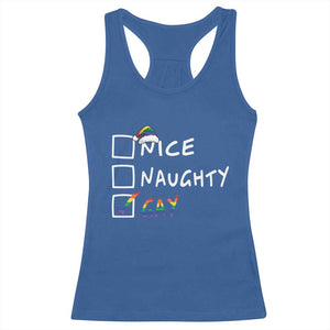 Funny Christmas LGBT Racerback Tank Top Naughty Nice Gay TS09 Royal Blue Print Your Wear