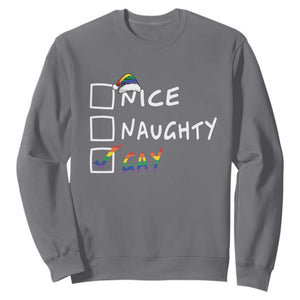 Funny Christmas LGBT Sweatshirt Naughty Nice Gay TS09 Charcoal Print Your Wear