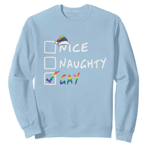 Funny Christmas LGBT Sweatshirt Naughty Nice Gay TS09 Light Blue Print Your Wear