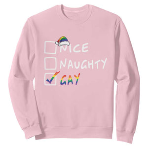 Funny Christmas LGBT Sweatshirt Naughty Nice Gay TS09 Light Pink Print Your Wear