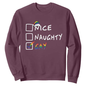 Funny Christmas LGBT Sweatshirt Naughty Nice Gay TS09 Maroon Print Your Wear