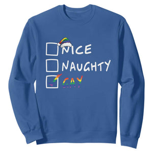 Funny Christmas LGBT Sweatshirt Naughty Nice Gay TS09 Royal Blue Print Your Wear