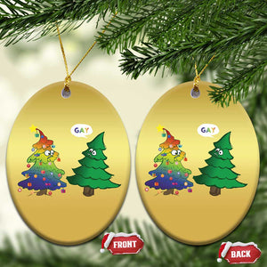 Funny Gay Xmas Christmas Ornament Rainbow Christmas Tree LGBT TS09 Oval Gold Print Your Wear