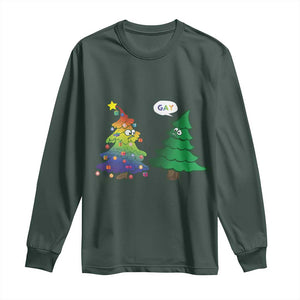 Funny Gay Christmas Long Sleeve Shirt Rainbow Christmas Tree LGBT TS09 Dark Forest Green Print Your Wear