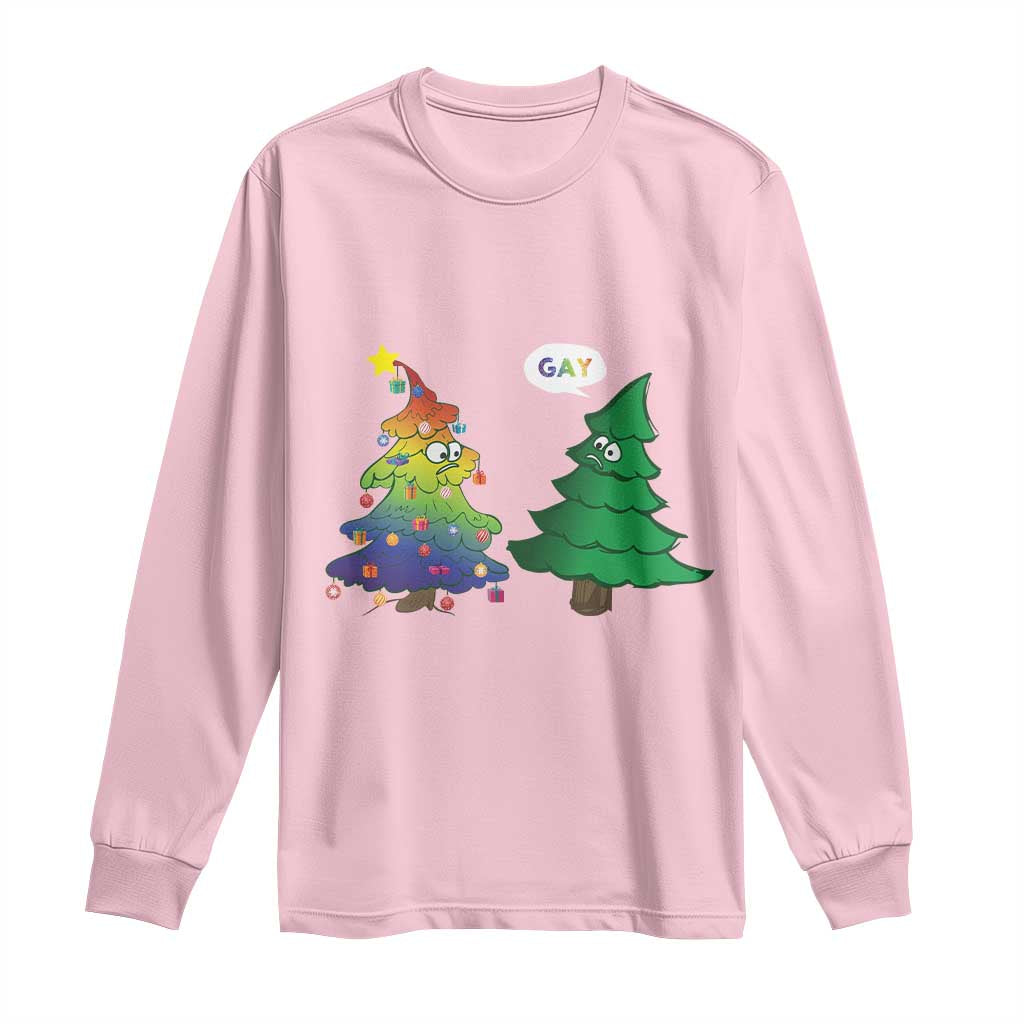 Funny Gay Christmas Long Sleeve Shirt Rainbow Christmas Tree LGBT TS09 Light Pink Print Your Wear