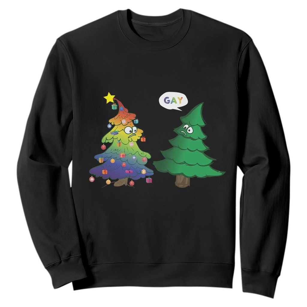 Funny Gay Christmas Sweatshirt Rainbow Christmas Tree LGBT TS09 Black Print Your Wear