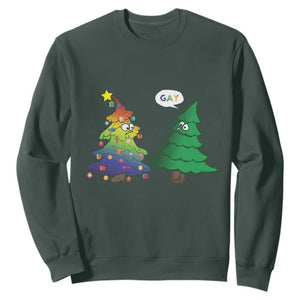 Funny Gay Christmas Sweatshirt Rainbow Christmas Tree LGBT TS09 Dark Forest Green Print Your Wear