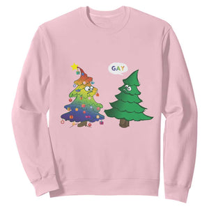 Funny Gay Christmas Sweatshirt Rainbow Christmas Tree LGBT TS09 Light Pink Print Your Wear