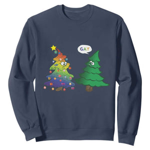 Funny Gay Christmas Sweatshirt Rainbow Christmas Tree LGBT TS09 Navy Print Your Wear