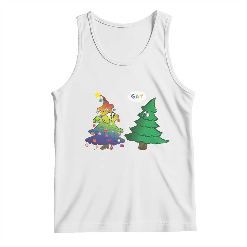 Funny Gay Christmas Tank Top Rainbow Christmas Tree LGBT TS09 White Print Your Wear